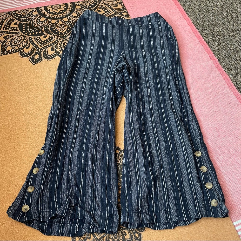 Linen Blend Wide Elastic Waist Legged Pants